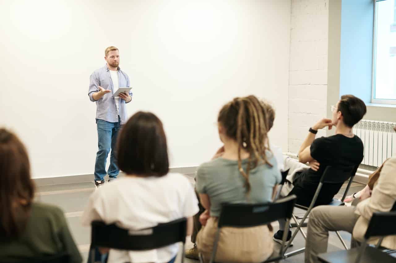 students debating in class