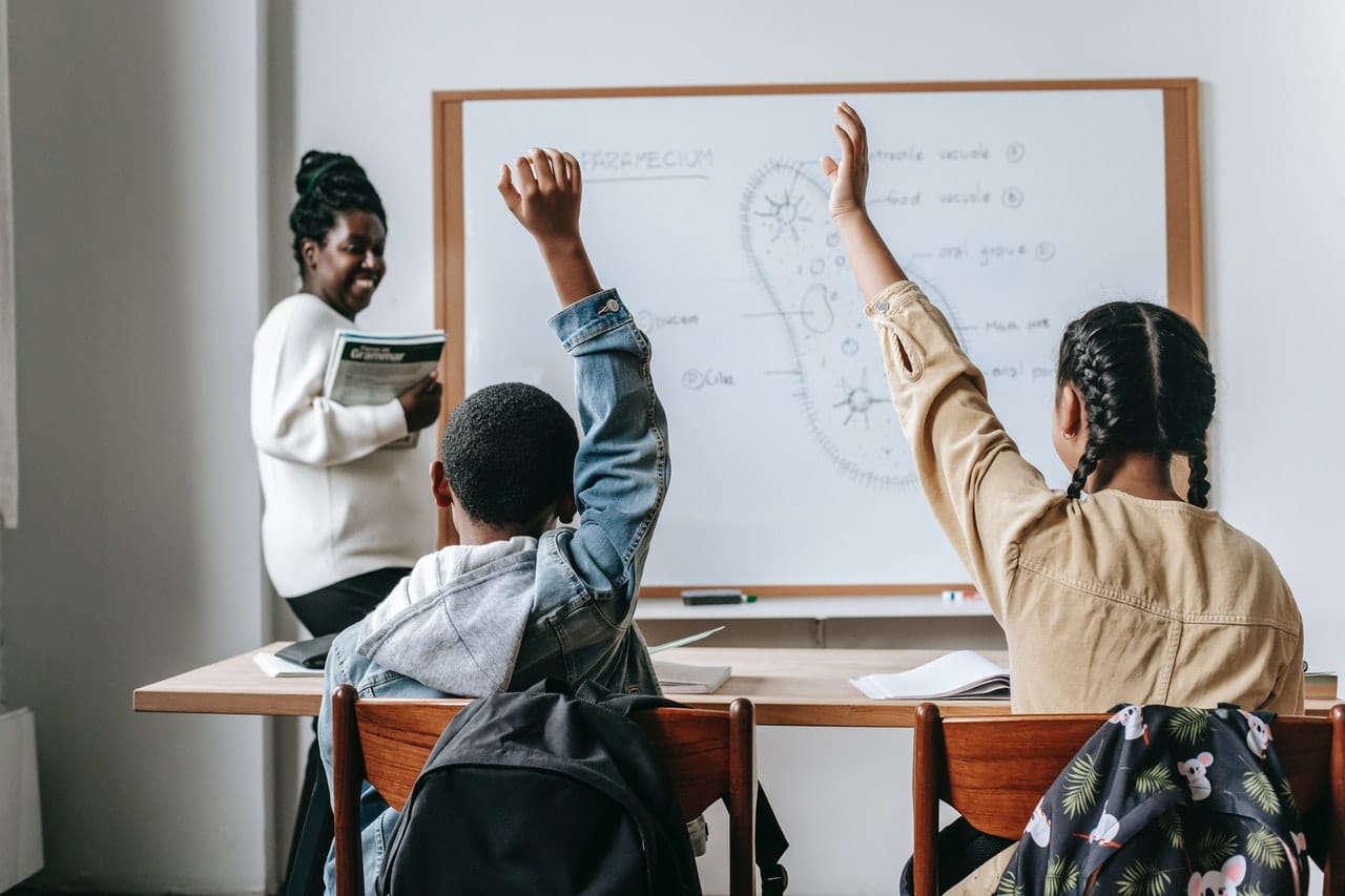 students participating in class