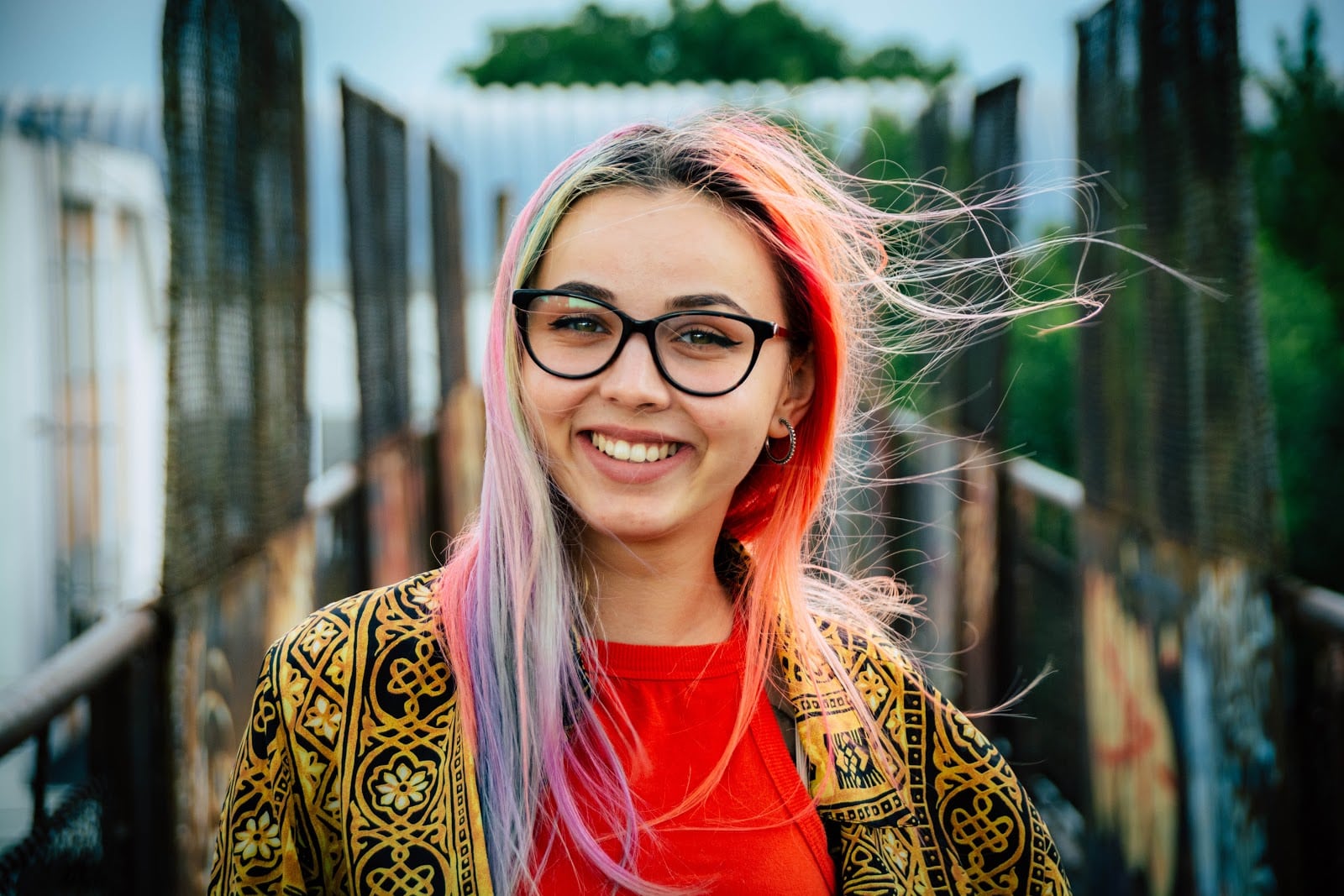 Happy teen with mermaid hair 