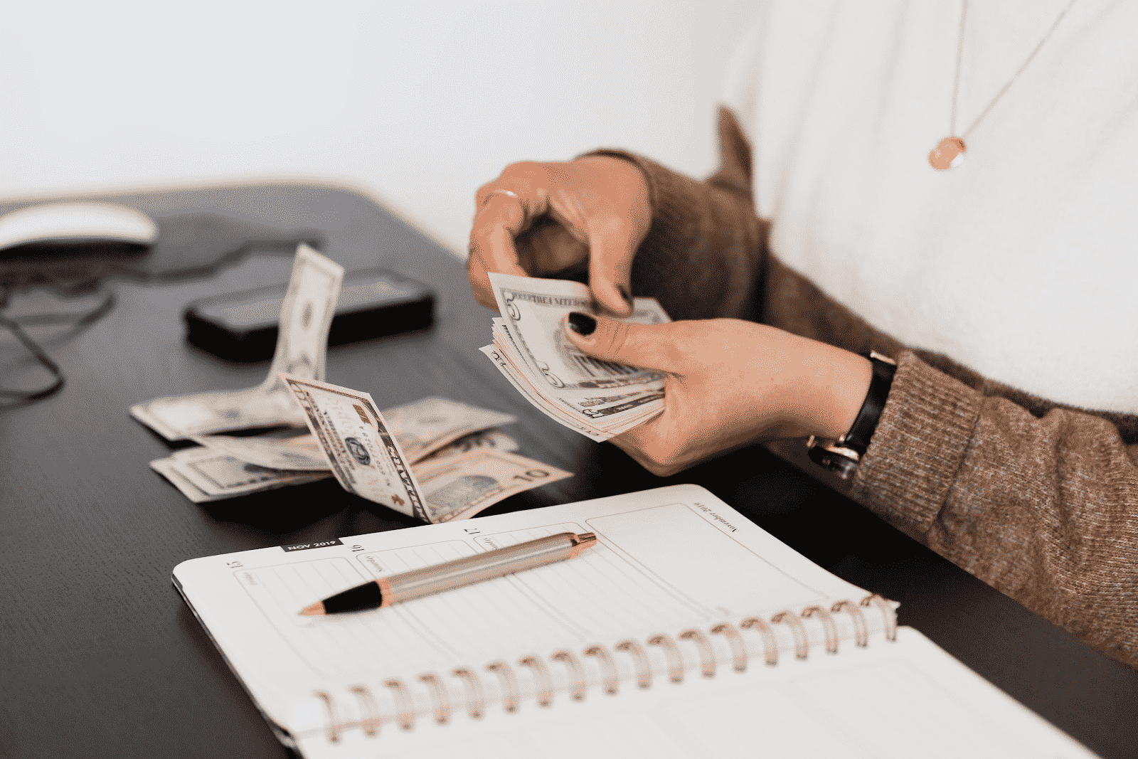 Women counting her money