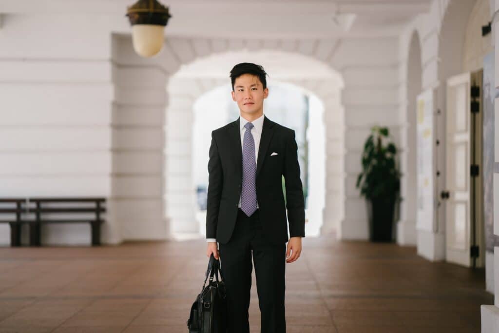 man wearing a navy blue suit